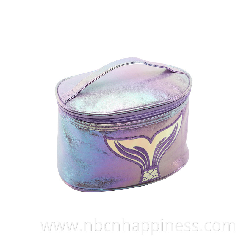 Wholesale Travel Hologram Pu Leather Mermaid Toiletry Bag Private Label Fashion Women Holographic Cosmetic Make Up Bags Cases